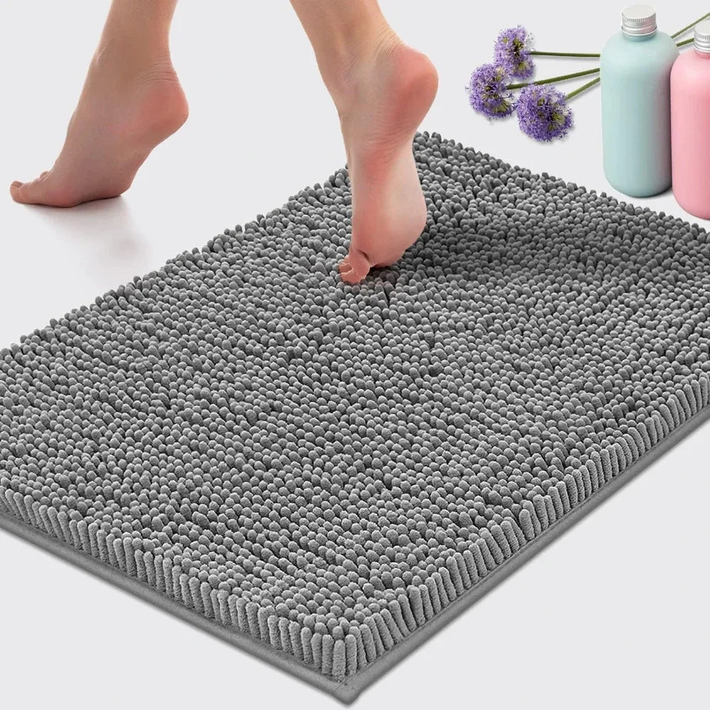 Chenille Bath Rugs Extra Soft Absorbent Shaggy Bathroom Mat Rug Machine Washable Non-Slip Plush Carpet for Tub Shower Bath Room