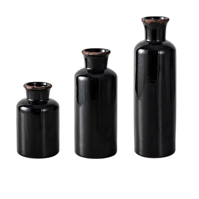 Retro Ceramic Vase Cracked Glaze 3 Pcs Flower Set Decorative Home Furnishing Vases