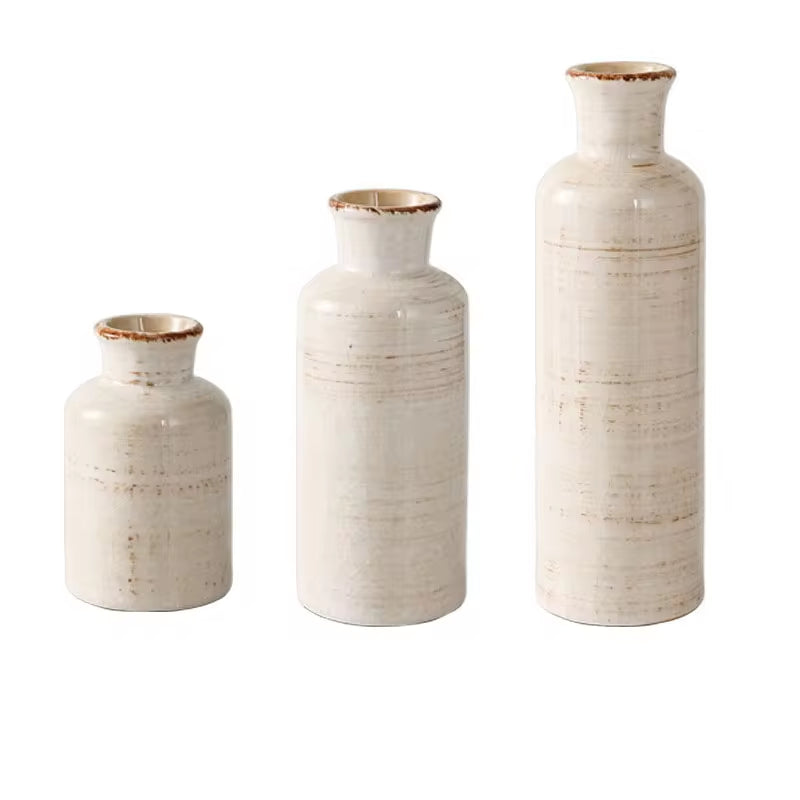 Retro Ceramic Vase Cracked Glaze 3 Pcs Flower Set Decorative Home Furnishing Vases