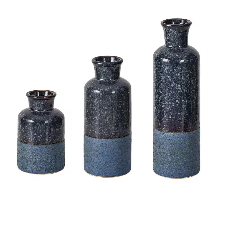 Retro Ceramic Vase Cracked Glaze 3 Pcs Flower Set Decorative Home Furnishing Vases