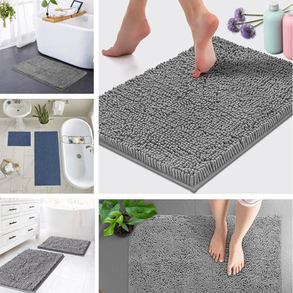 Chenille Bath Rugs Extra Soft Absorbent Shaggy Bathroom Mat Rug Machine Washable Non-Slip Plush Carpet for Tub Shower Bath Room