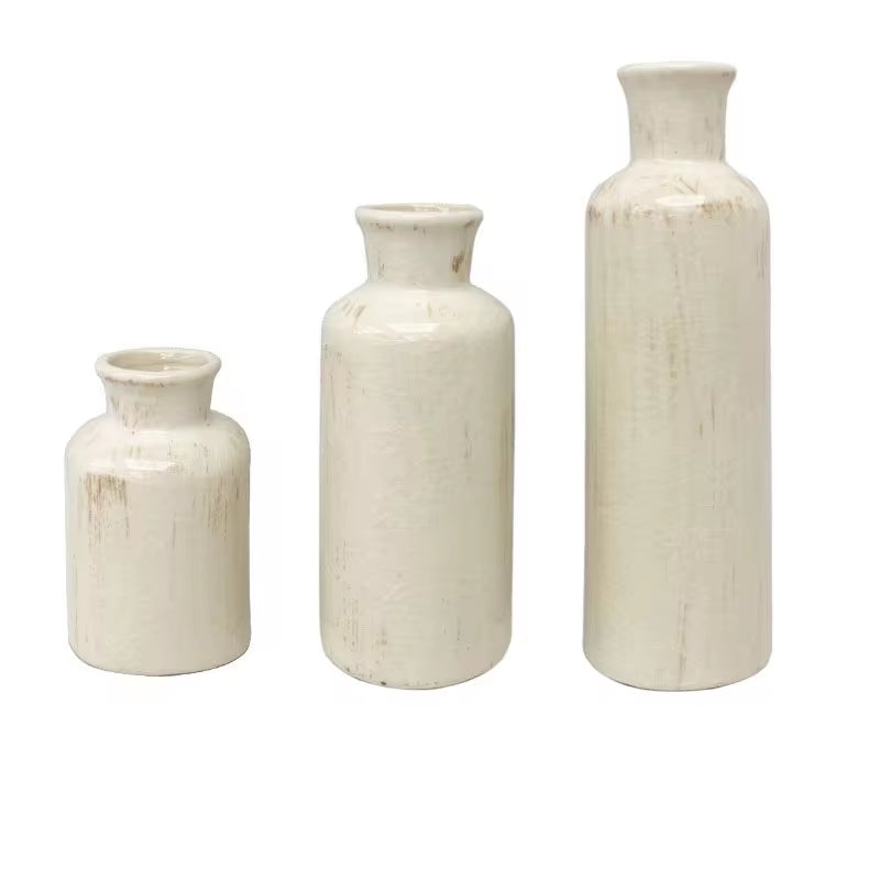 Retro Ceramic Vase Cracked Glaze 3 Pcs Flower Set Decorative Home Furnishing Vases