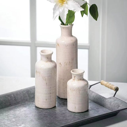 Retro Ceramic Vase Cracked Glaze 3 Pcs Flower Set Decorative Home Furnishing Vases