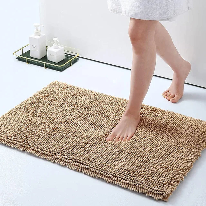 Chenille Bath Rugs Extra Soft Absorbent Shaggy Bathroom Mat Rug Machine Washable Non-Slip Plush Carpet for Tub Shower Bath Room