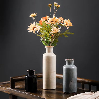 Retro Ceramic Vase Cracked Glaze 3 Pcs Flower Set Decorative Home Furnishing Vases