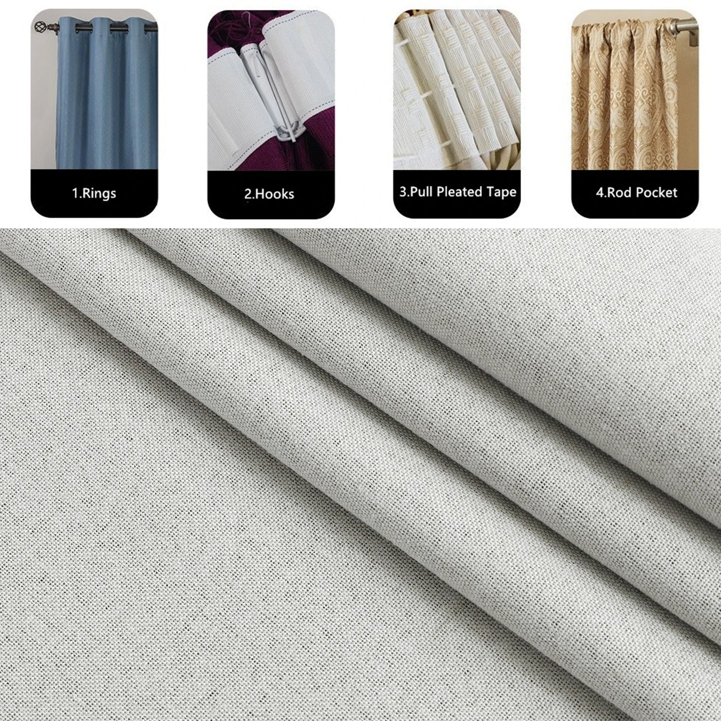 100% Blackout Curtain Faux Linen Curtains