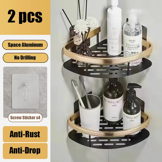 Bathroom Shelf Makeup Storage Organizer Aluminum Alloy Shampoo Rack Shower Shelf Bathroom Accessories No Drill Wall Shelf