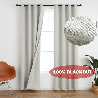 100% Blackout Curtain Faux Linen Curtains