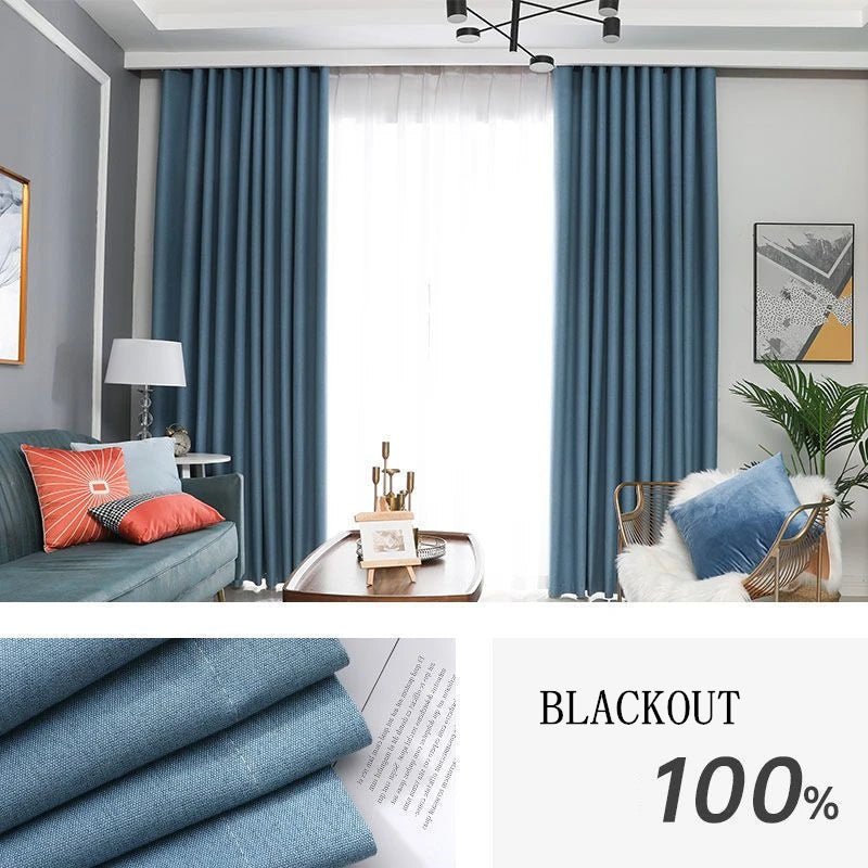 100% Blackout Curtain Faux Linen Curtains