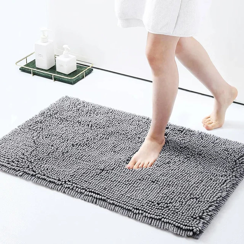 Chenille Bath Rugs Extra Soft Absorbent Shaggy Bathroom Mat Rug Machine Washable Non-Slip Plush Carpet for Tub Shower Bath Room