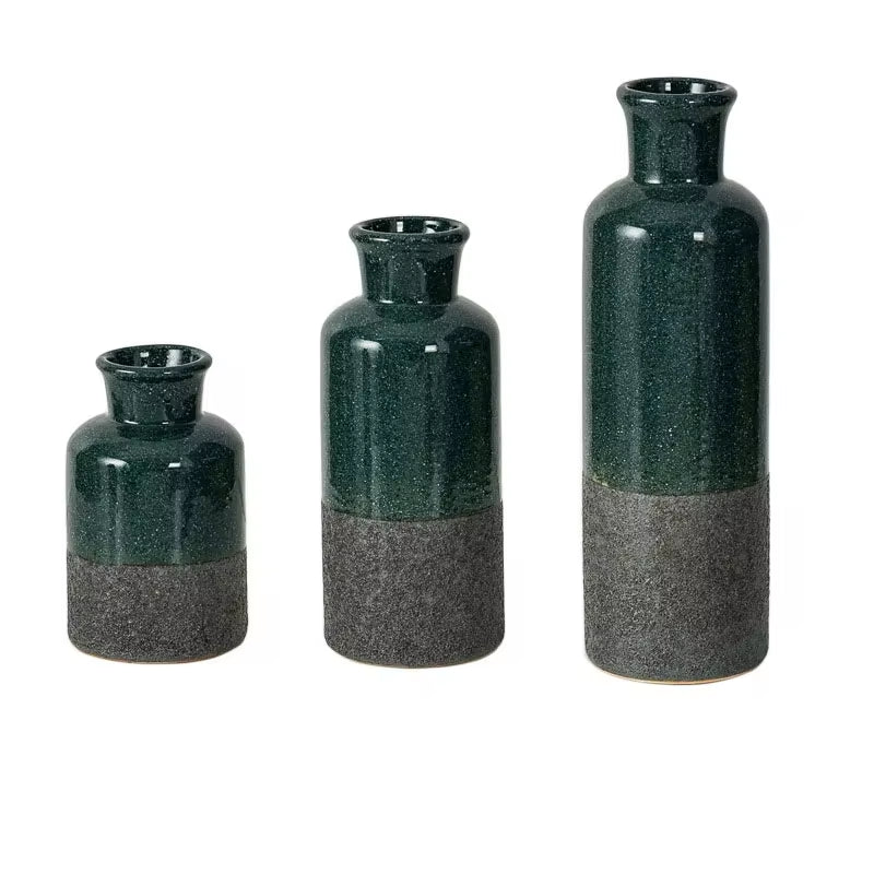 Retro Ceramic Vase Cracked Glaze 3 Pcs Flower Set Decorative Home Furnishing Vases