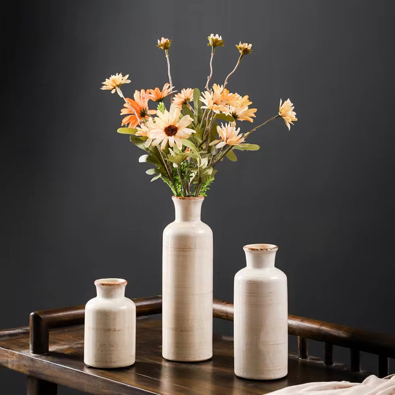 Retro Ceramic Vase Cracked Glaze 3 Pcs Flower Set Decorative Home Furnishing Vases