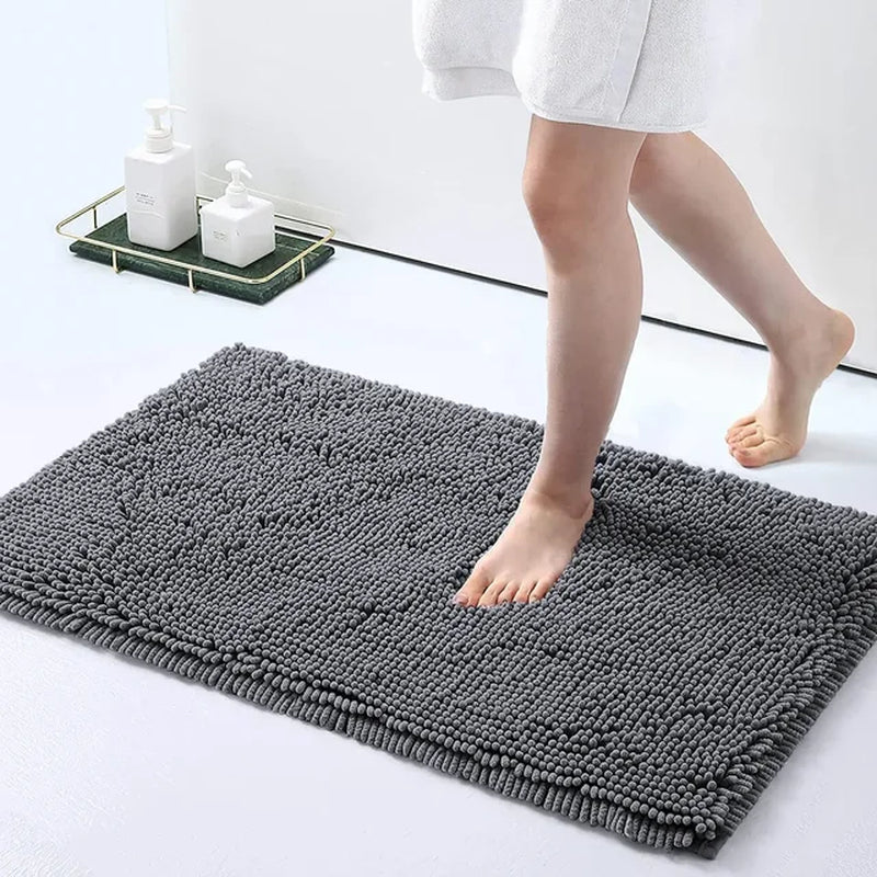 Chenille Bath Rugs Extra Soft Absorbent Shaggy Bathroom Mat Rug Machine Washable Non-Slip Plush Carpet for Tub Shower Bath Room