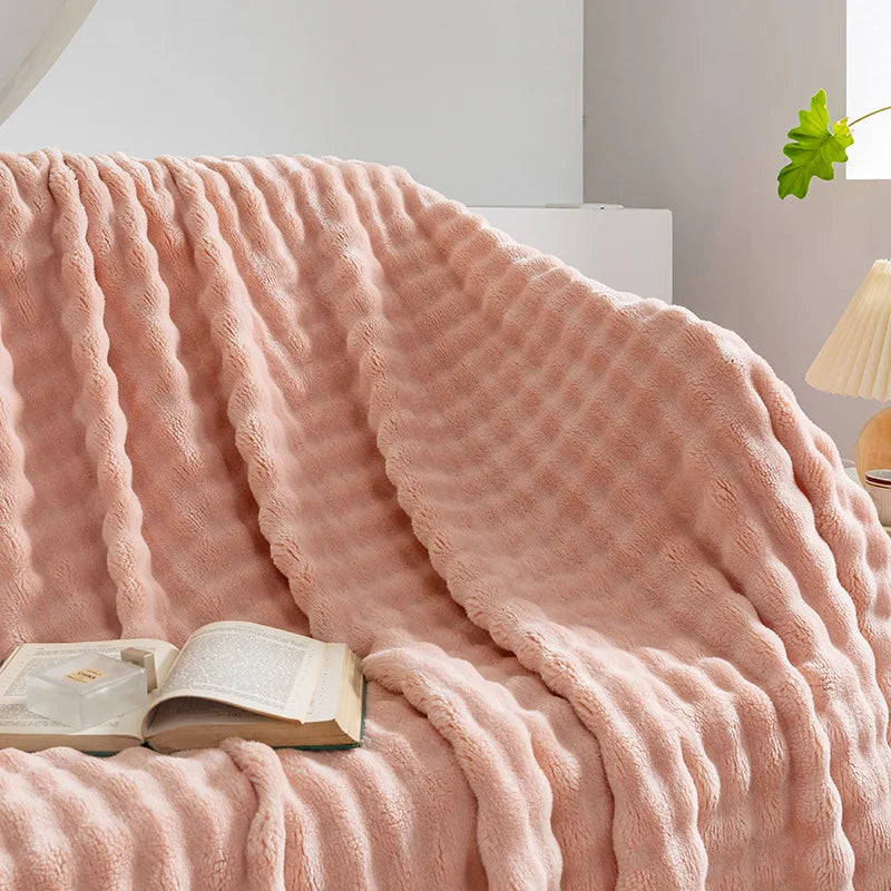 Summer High Weight Bubble Rabbit Flannel Blanket Air Conditioning Sofa Blanket Gift Casual Coral Velvet Small Blanket