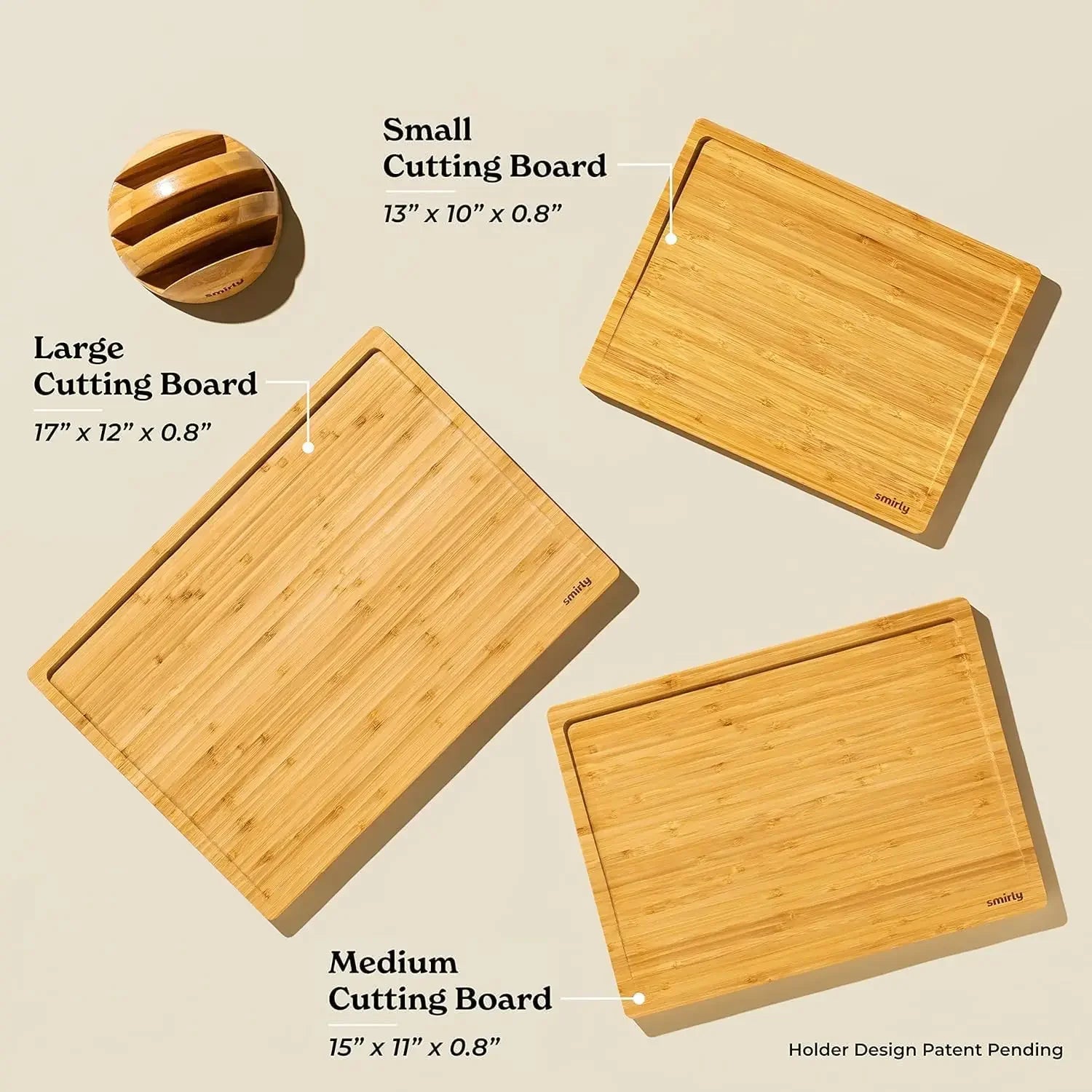 SMIRLY Wooden Cutting Boards for Kitchen - Bamboo Cutting Board Set with Holder, Wood Board Set, Cutting Board Wood,